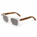 Men's square frame polarized sunglasses with chic tortoiseshell temples for daily street wear. - Transparent Frame Tortoiseshell Temple Grey Lens