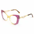 Retro gradient cat-eye metal eyeglasses with large transparent purple frame for daily wear. - M6303 Transparent Purple Frame with Clear Lenses