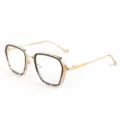 Lunettes à monture métallique dorée avec bord imprimé léopard et verres transparents. - M5268 Monture noir et léopard avec verres clairs