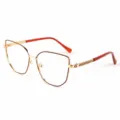 Stijlvolle metalen blauwlichtfilter bril met rode pootuiteinden en trendy kattenoogdesign. - Rood