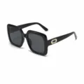 Koreanischer Stil Oversize schwarze Sonnenbrille mit UV400 grauen Gläsern für Damen - Schwarzer Rahmen - Ganzgrau M434