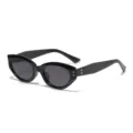 Fashion retro black oval sunglasses with metal rivet details for women and men sun protection - YD2360 Glossy Black Frame Grey Lenses (PC Frame AC Lenses)