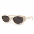 Chic oval small frame sunglasses for women and men, trendy beige frame with grey lenses. - TR5061 Off-white Frame Grey Lenses (Polarized)