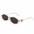 Modieuze polygoon frameloze zonnebril voor vrouwen gouden frame met strass bloemen - Gouden Frame Grijze Lenzen