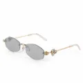 Chique Zonnebril Zonder Montuur Goudkleurig Grijs Glas met Kristal voor Dames - Gouden Frame Transparant Grijze Lenzen