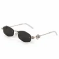 Rimless sunglasses for women, polygonal silver frame with grey lenses and rhinestones. - Silver Frame Gray Lens