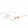Gold frame rimless glasses with rhinestone flower temples, trendy polygonal clear lens. - Gold Frame White Lens