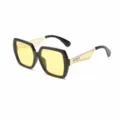 Grote Vierkante Zonnebril Glanzend Zwart Montuur Gele Lenzen Mode Reizen Dames Chic - Glanzend Zwart met Gele Lens