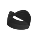 Détail de bandeau tricoté côtelé noir, design croisé élastique pour sport et yoga. - Noir