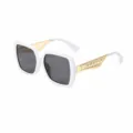 Occhiali da sole quadrati alla moda per uomo e donna con stanghette in metallo cave eleganti UV400 - Bianco Solido con Doppio Grigio