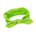 Green fabric bow headband detail, cute rabbit ears hair accessory for daily wear and styling. - Dark Green