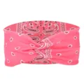 Pink paisley printed elastic headband, fashionable cross twist turban for sports and daily wear. - Pink