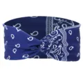 Blue paisley twisted headband elastic hair band vintage wide hair accessory for women - Navy Blue