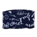 Donkerblauwe gedraaide sport hoofdband met witte tekstprint, ademende katoenen yoga haarband. - Marineblauw
