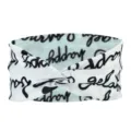 Witte twist yoga haarband met zwarte letters, comfortabele elastische ademende stof. - Wit