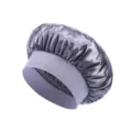 Satin sleep bonnet with wide elastic band, solid color hair care cap for night sleeping. - Gray