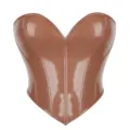 Brown patent leather strapless corset top detail, sexy sweetheart neckline design. - L / Tops / Coffee