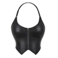 Black faux leather halter zipper crop top sexy slim fit women corset shapewear main view - XS / Tops / Black