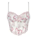 Weißes Mesh Korsett Top mit zarter rosa Blumenstickerei, Herzausschnitt und Trägern. - S / Weiße Blume