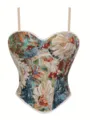 Damen Blumig Wandteppich Korsett Oberteil Push up Trägerlos Figurformend Wäsche Top - XS / Oberteile / Mehrfarbig