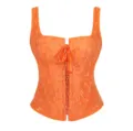 Oranger Damen Korsett Top mit Blumen Jacquard Muster, Schnürung vorn und stützenden Stäbchen. - XS / Oberteile / Orange