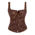 Elegantes braunes Blumen-Jacquard-Korsett-Top für Damen, stilvoller strukturierter Bustier. - XS / Oberteile / Kaffeebraun