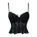 Black lace corset top for women, sexy bustier with straps and built-in cups for daily wear. - XS / Black