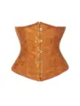 Golden brocade vintage women corset waist cincher with front metal busk closure design. - XS / Jacquard / Earthy Yellow