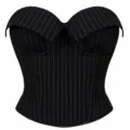 Black pinstripe strapless corset top, sexy bustier shapewear for women party clubwear. - XS / Black
