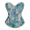 Blue floral tapestry corset detail, featuring metal front busk closures and sweetheart neckline. - XS / Blue
