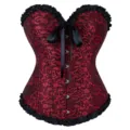 Rotes Spitzen Korsett Top mit schwarzen Schleifen und Rüschen Gothic Viktorianisch Formend. - XS / Schwarz Rot