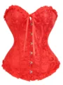 Red brocade corset detail shot, strapless lace-up bustier waist trainer for bridal party. - XS / Tops / Red with Lace Trim