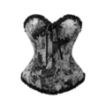 Haut de corset jacquard vintage avec laçage avant et bordure à volants, style gothique. - XS / Noir