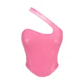 Pink patent leather one shoulder corset top women sexy asymmetrical party clubwear - XS / Tops / Pink Leather