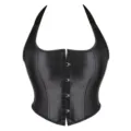 Women black satin halter corset top sexy lace up backless bustier body shaper. - S / Black