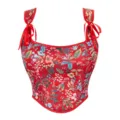 Rotes florales Korsett Top mit verstellbaren Trägern und Stäbchen für Damen Variante. - XS / Rot-Mehrfarbig
