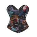 Gothic Halloween Skull Woven Corset Women Vintage Bustier Top Streetwear Partywear - XS / Black