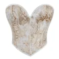Dames trägerloses Blumenmuster Korsett Oberteil sexy Bustier Vintage Party Clubwear Top - XS / Hautfarben