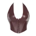 Faux leather halter corset top burgundy bustier vintage waist cincher front hook closure - Mocha Brown