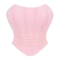 Pink mesh strapless bustier corset top women sexy breathable shapewear apparel detail view. - Light Pink