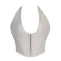White faux leather halter corset top for women, stylish front hook bustier vest. - XS / White Leather