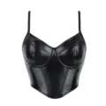 Top corset nero in ecopelle elegante con coppe strutturate e stecche per le donne. - Taglia S / Top / Nero