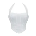 White mesh halter corset top for women, breathable strapless crop top for sexy party club wear. - XS / Tops / White
