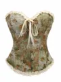 Vintage floral corset top with ruffles and front bow, court style shapewear for women. - XS / Grass Green