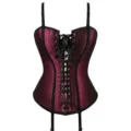 Women Burgundy Lace Corset Top Vintage Bustier Lingerie with Garter Straps SKU v1. - 3XL / Burgundy