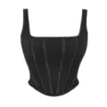 Schwarzes Korsett Oberteil für Damen, breite Träger und Stäbchen Design, schlanke Passform. - XS / Schwarz
