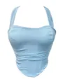 Light blue halter mesh corset top, breathable strapless shapewear for women summer fashion. - XS / Tops / Blue