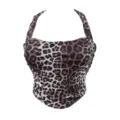 Leopard print halter mesh crop top for women sexy backless bustier corset streetwear - XS / Tops / Leopard Print