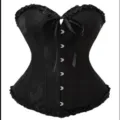 Schwarzes Korsett Oberteil mit Blumen Jacquard, Frontverschluss und eleganter Satinschleife. - Schwarz