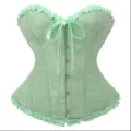 Damen hellgrüne Satin Jacquard Korsett Top mit Rüschen Schleife vorderer Verschluss. - Türkisgrün